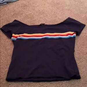 F21 Navy Rainbow Off the Shoulder Top
